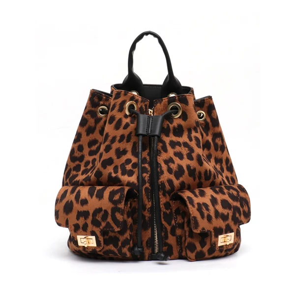 CEZIRA, дизайнерский стиль, женский рюкзак с леопардом, модный школьный рюкзак для девочек, праздничная дорожная сумка, рюкзаки на плечо на шнурке - Цвет: Brown