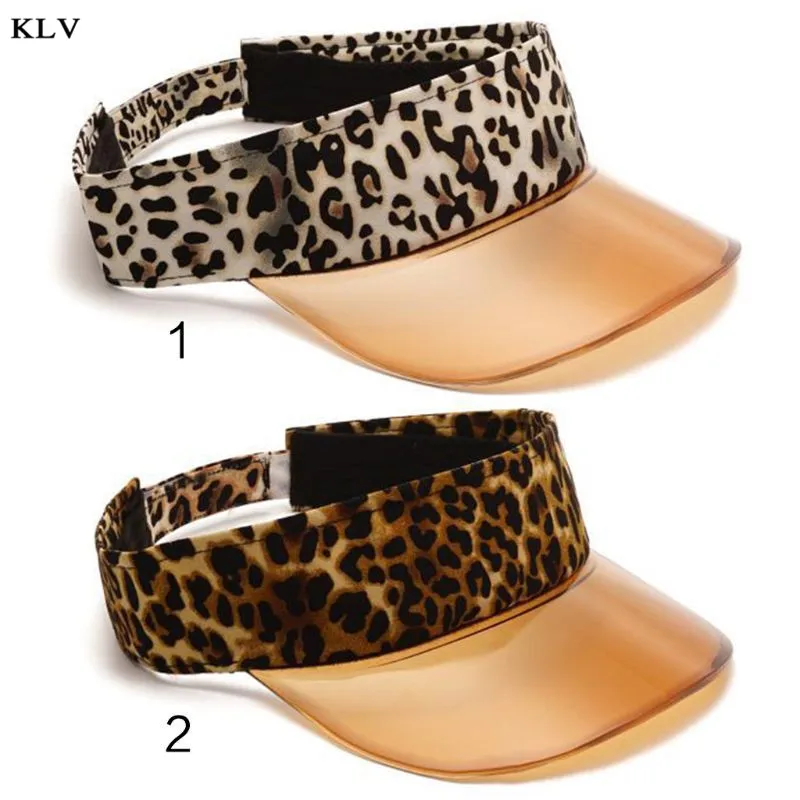 

KLV Lady Women Empty Top Vintage Leopard Baseball Cap Vacation Outdoor Transparent PVC Panel Wide Brim Adjustable Beach Sun Hat