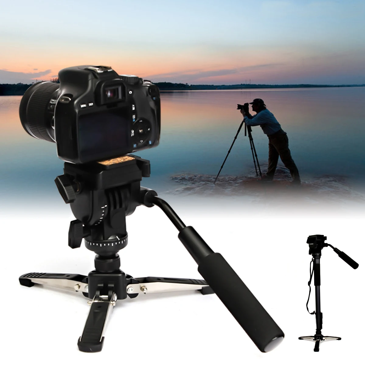 

YUNTENG VCT-288 Camera Monopod+Fluid Pan Head+Unipod Holder For DSLR Camera Aluminum Alloy Loading Capacity 3kg Black 148cm