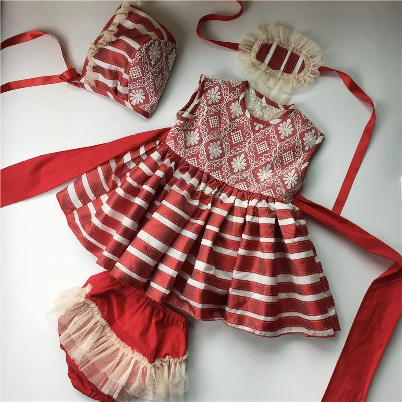 

Cute Girl Lace Embroidery Open Back Strip Princess Dress Vintage Spanish Dress Party Dress for Girls Dress with Hat Cotton G038