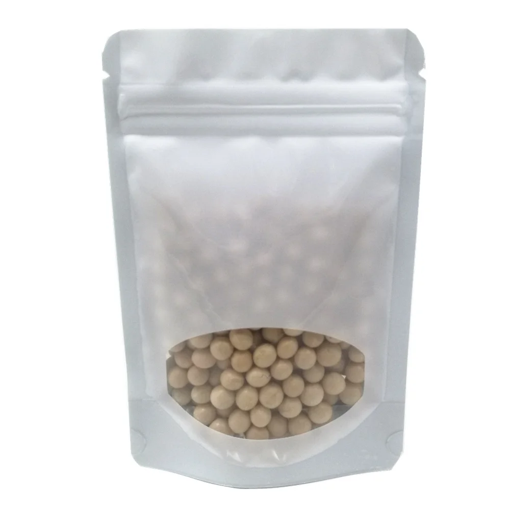 

100PCS 8.5x13cm White Stand Up Aluminum Foil Package Bags Tea Coffee Storage Pouches Clear Plastic Window Self Sealed Zipper Bag
