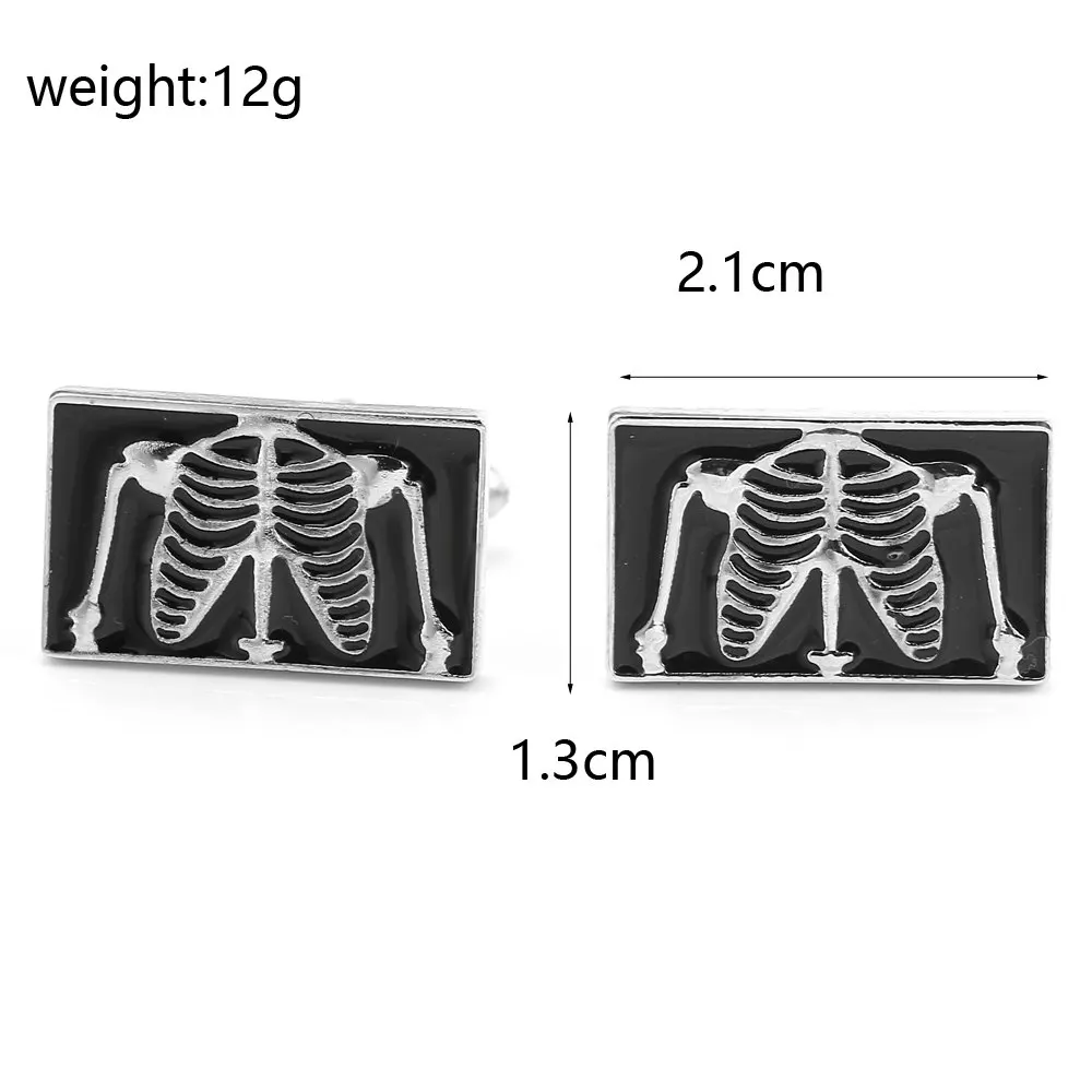 Панк Скелет Черная эмалированная манжета черепа-link квадратная Science/биология ювелирные изделия доктора/медсестры униформа Запонки Подарки медицинские ювелирные изделия