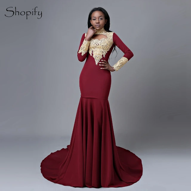 High Neck Lace Long Prom Dress