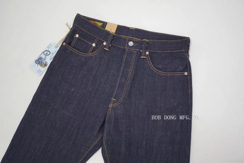 BOB DONG 23oz Flash Back Pockets Motorcycle Style Men's Jeans Selvage Denim Blue