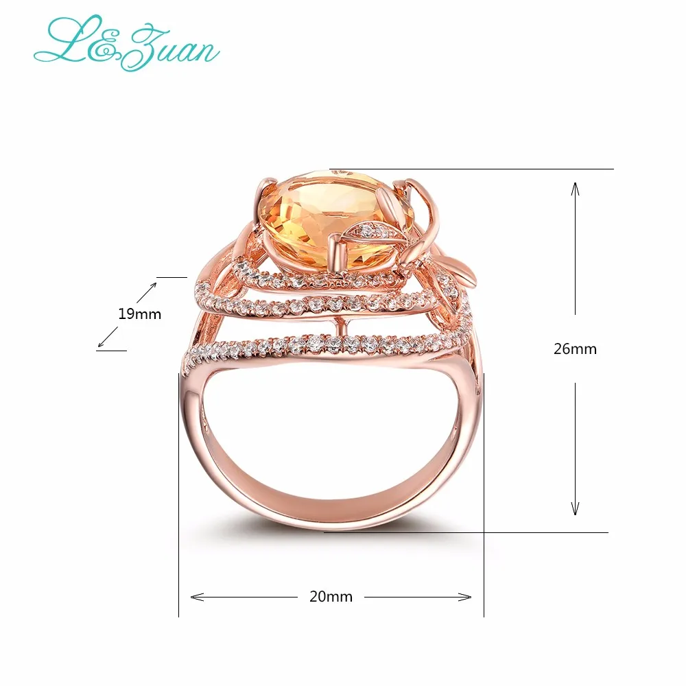 L& zuan, натуральный, 3.21ct, цитрин, кольца для женщин, желтый камень, стрекоза, хорошее ювелирное изделие, покрытое розовым золотом, S925 серебро, вечерние кольца, подарок