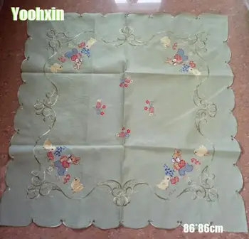 

Modern Green satin Tablecloth transparent lace square tea dining Table Cloth Cover mantel Nappe kitchen hotel Easter party Decor
