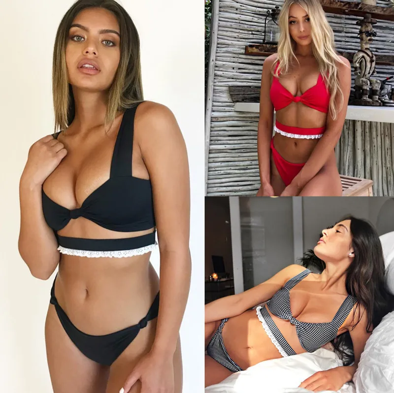 

Swimwear Women Bikini 2019 Swimsuit Female Push Up Bathing Suit New Sexy Lace Set Polyester Solid Swimsuit Female Separate
