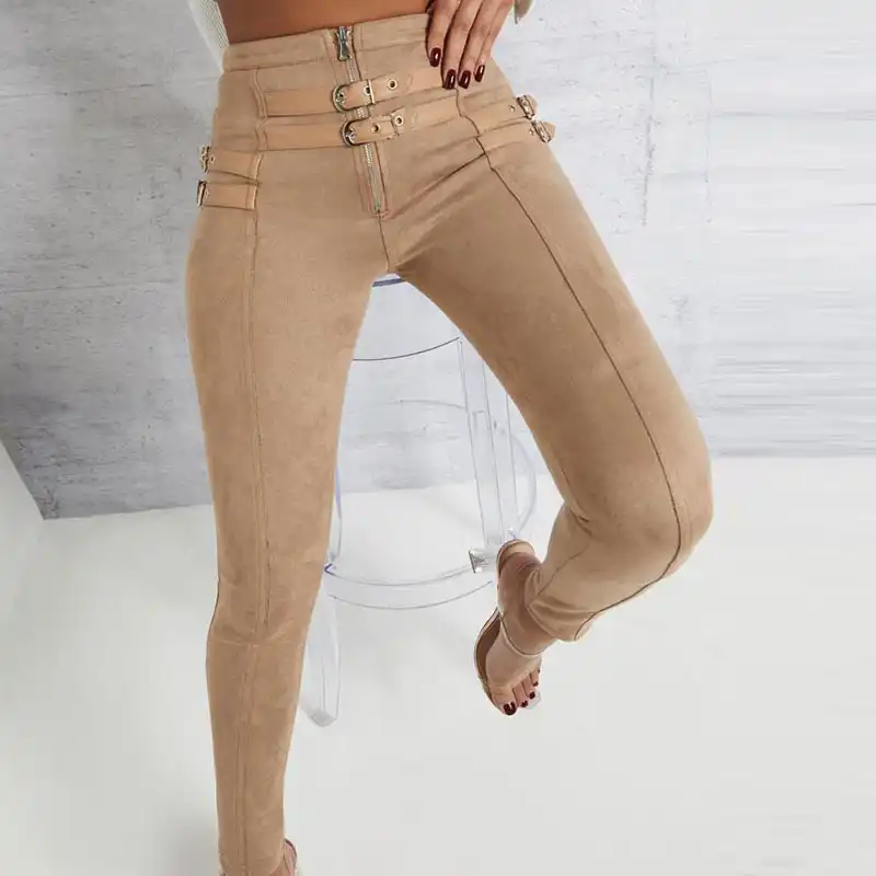 high waisted buckle trousers