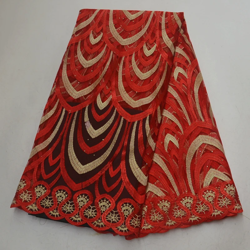 

2019 African lace lace fabric, Nigerian lace fabric embroidered tulle with stone 5 yards per piece for women's dresses