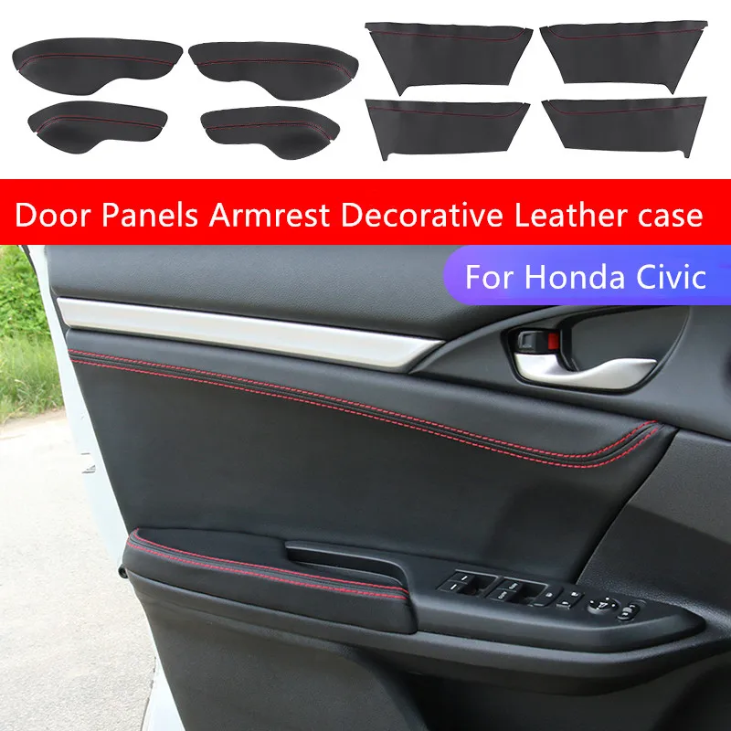 

Car Front Rear Door Panels Armrest Decorative Leather case Car Interior Accessories For Honda Civic 2016 2017 2018