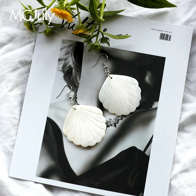 

Natural White Sector Shell Earrings For Women Minimalist Shells Drop Earrings Simple Style Dangle Earring Jewelry CE165