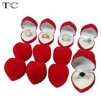 

250pcs/lot Engagement Red Velvet Ring Box Jewelry Display Storage Foldable Case For Wedding Ring Valentine's Day Gift Organizer