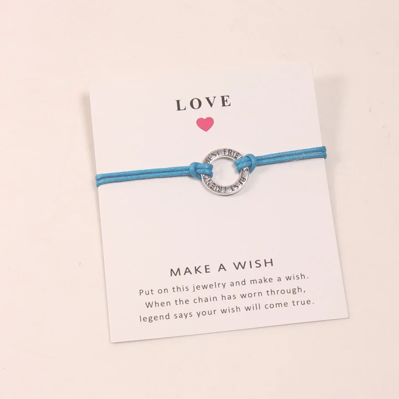 BEST FRIEND Wish Card Bracelet Alloy Circle Charm Bracelets Wax Rope Jewelry With Love for Best Friend 12 Colors | Украшения и