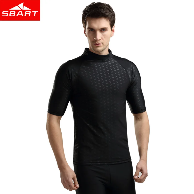 

SBART Short Sleeve Rash Guard Men Swim Shirt Sun Protection Sharkskin T-shirt for Man Surfing Top Windsurf Rashguard Plus 4XL J