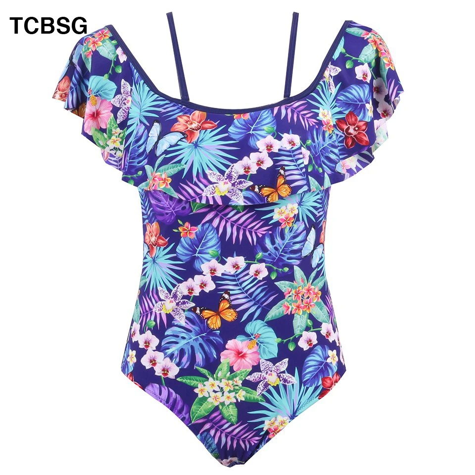 TCBSG 2018 Sexy Print One Piece Swimsuit Ruffle Swimwear Women Bathing
