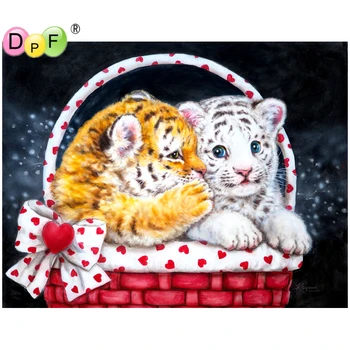 

DPF 5D full Round Diamond Painting gift yellow white tigers DIY Magic Cube Cross Stitch crafts Diamond Embroidery Mosaic Decor