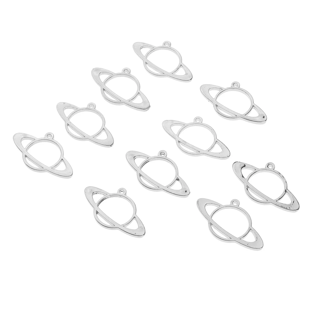 10x Planet Shape Metal Open Bezel Frame Pendant DIY UV Resin Settings Jewelry Making Charms Accessories