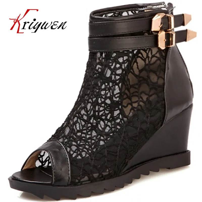 

Height Increasing Ankle boots fashion women shoes Solid black red summer boots high heels wedges ladies sandals