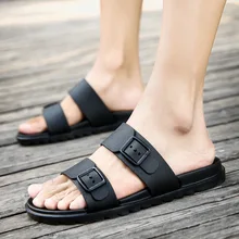 Мужские Пляжные шлепанцы на плоской подошве из искусственной кожи на резиновой подошве; модные однотонные летние туфли