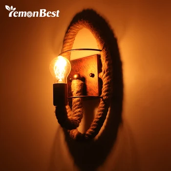 

American Style Retro Hemp Rope Wall Light Loft Industrial LED Mounted Sconce Indoor Lighting Lamp Aisle Restaurant Living Room