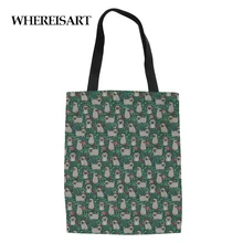 WHEREISART мопса печатные эко многоразовые продуктовые сумки Холщовая Сумка для покупок женские складные сумки школьная Студенческая сумка для девочек