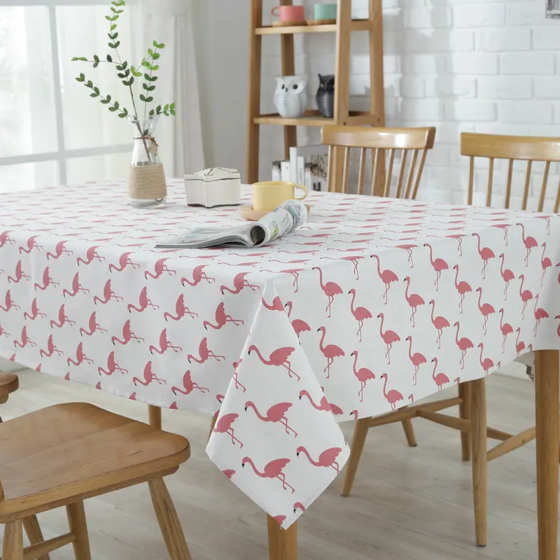 

Waterproof Flamingo Tablecloth Cotton Linen Pastoral Style Flamingo Tableware Printed Tablecloth Dining Table Cover For Kitchen