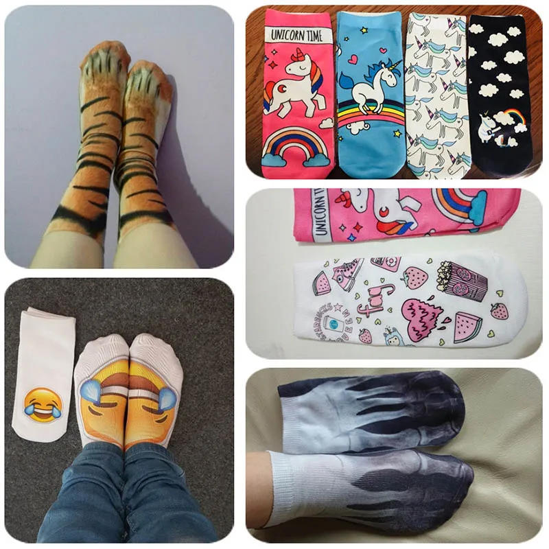 Cute Foot Printed 3D Socks For Women Kawaii Low Ankle Femme Girls Cotton Socks Casual Funny Creative Socks Happy Calcetines Sox
