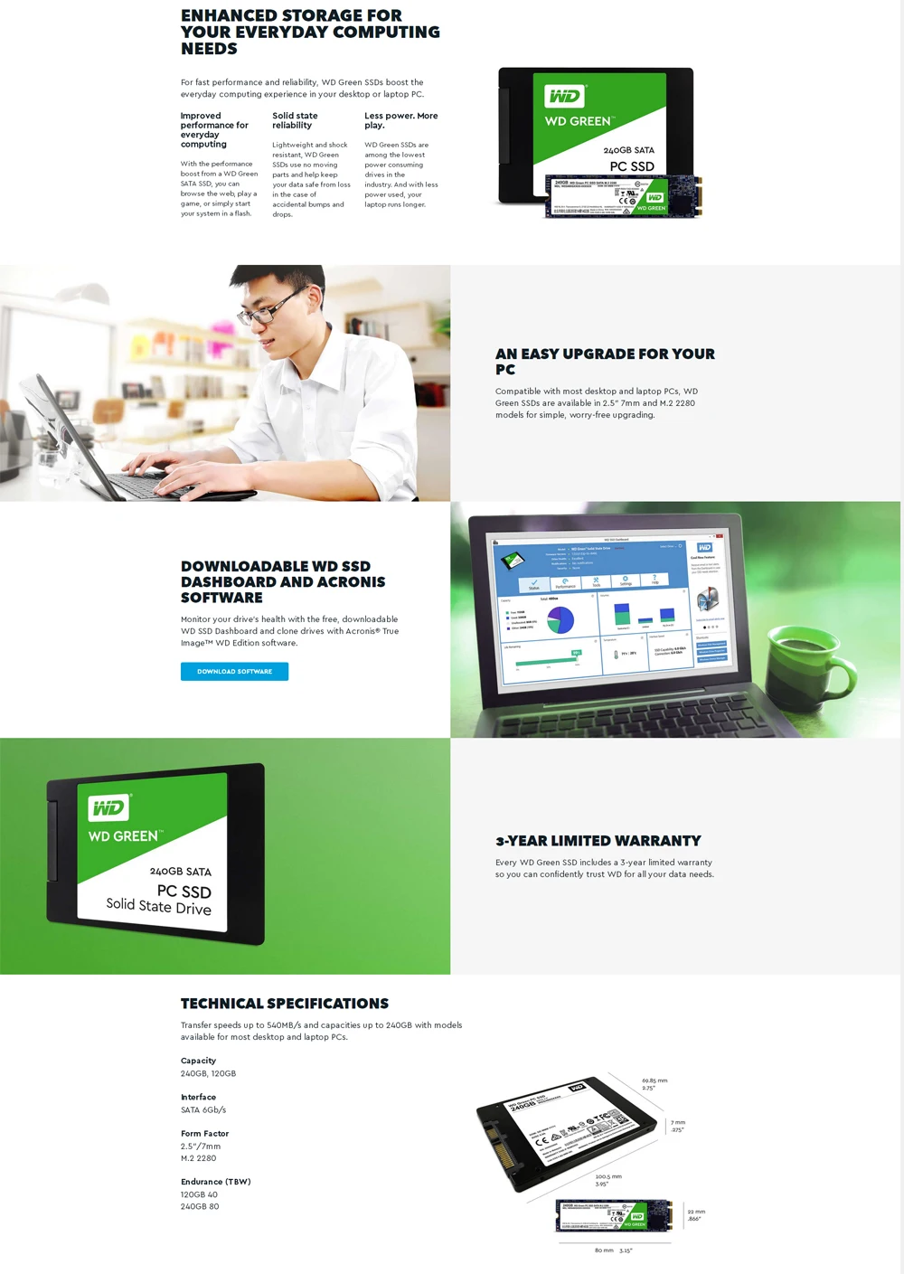 Western Digital WD SSD GREEN Desktop120GB 240GB 2.5 inch SATA III HDD Hard Disk HD SSD PC 480GB 1TB Internal Solid State Drive