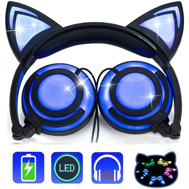 Foldable Flashing Cat Ear headphones ihens5 Glowing LED Light Gaming Headset Earphone for PC computer Phones Gift for girls kids Foldable Flashing Cat Ear headphones ihens5 Glowing LED Light Gaming Headset Earphone for PC computer Phones Gift for girls kids