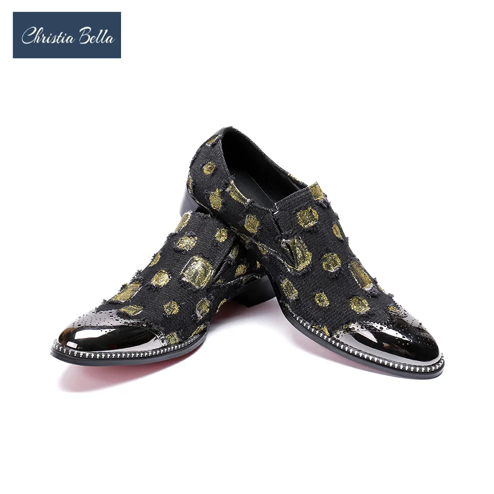 

Christia Bella Men's Fashion Embroidered Luxury Brand Deisgner Printing Leather Casual Shoes Men Loafers Leisure Party Shoes