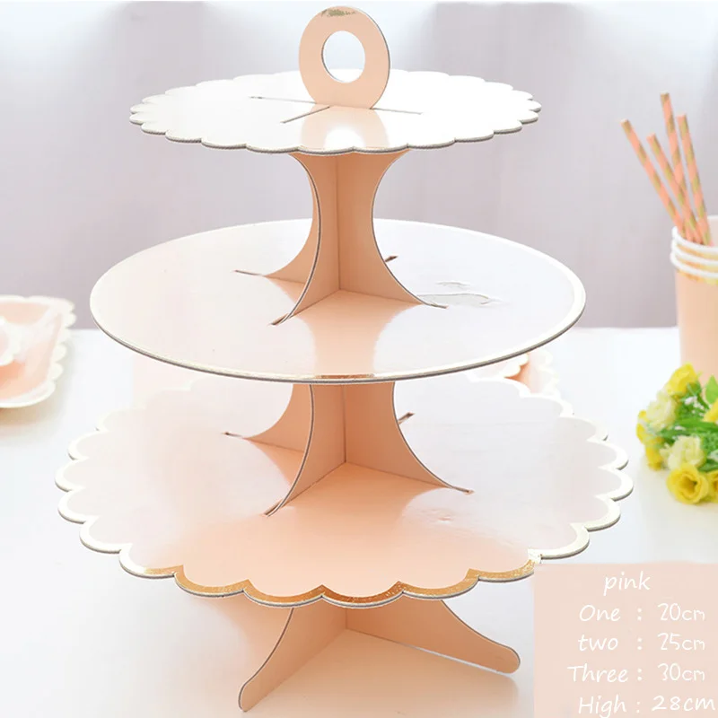 Paper Cake Rack Stand Tea Time Cupcake Pink Blue Mint Green Plate Holder Wedding Birthday Party Baby Shower Decoration 30*35CM - Цвет: Pink Cake stan