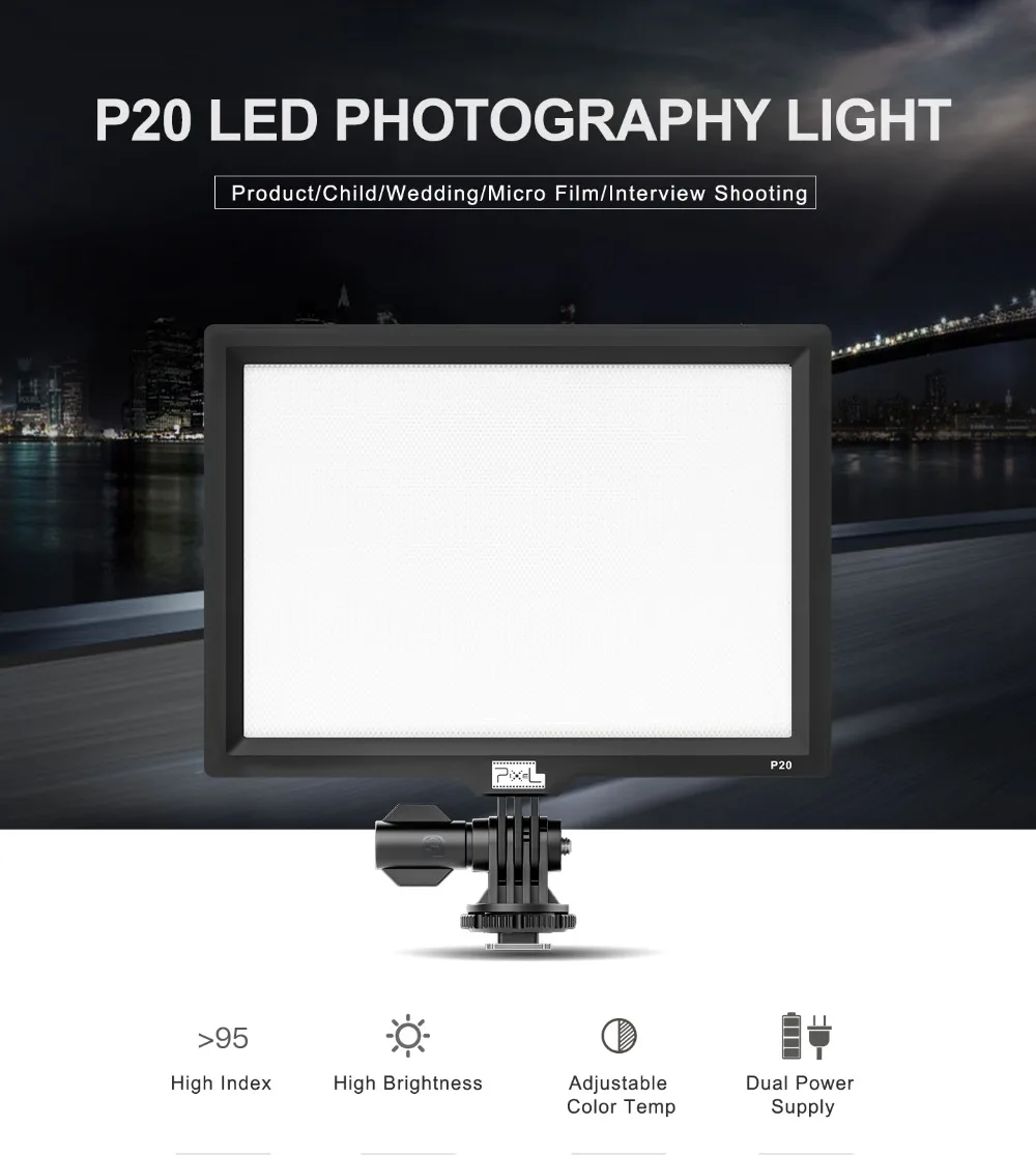 Pixel P20 светодиодный светильник для видеосъемки с ЖК-дисплеем, двухцветный и Диммируемый студийный светодиодный светильник для цифровой видеокамеры