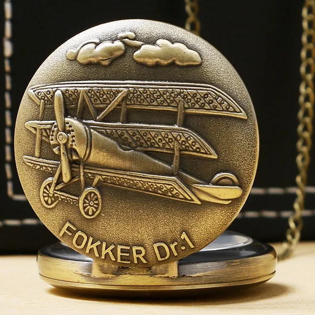 Vintage Bronze Fokker Dr.1 sculpture 3D aircraft Pattern Small Quartz Pocket Wat Vintage Bronze Fokker Dr.1 sculpture 3D aircraft Pattern Small Quartz Pocket Wat