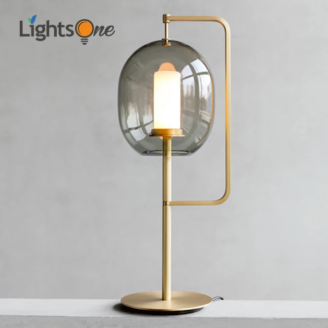 

Postmodern minimalist hardware glass table lamp model villa bedroom bedside Scandinavian decorative table lights