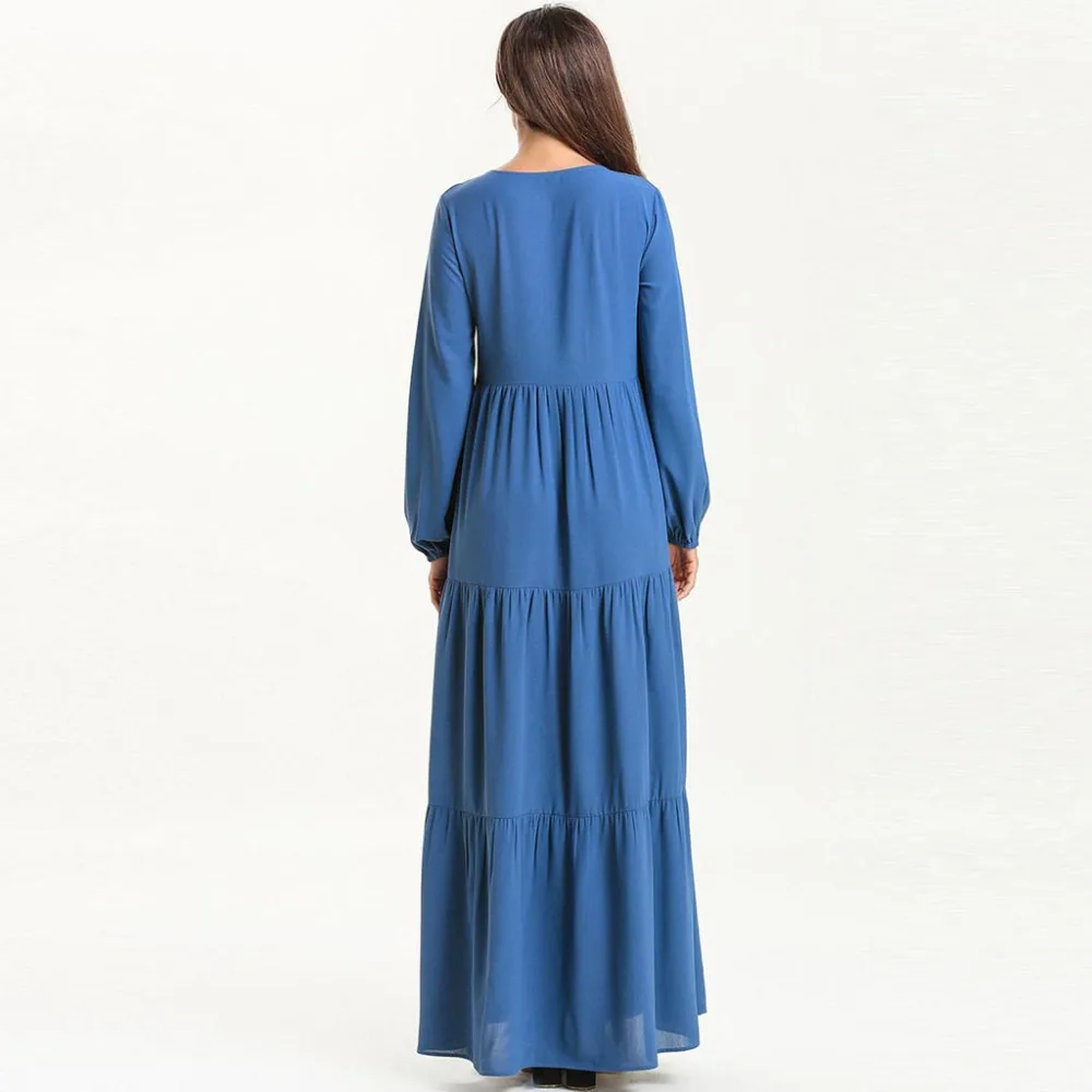 Женское платье макси с оборками Abaya Qatar длинное плиссированное вышивкой в
