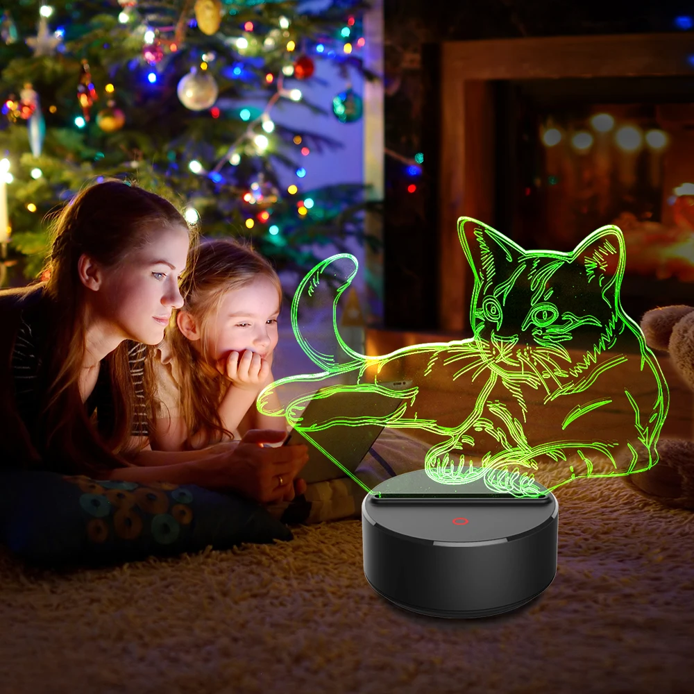  Cat 3D Night Light Animal Changeable Mood Lamp LED 7 Colors USB 3D Illusion Table Lamp For Home Dec - 32922921790