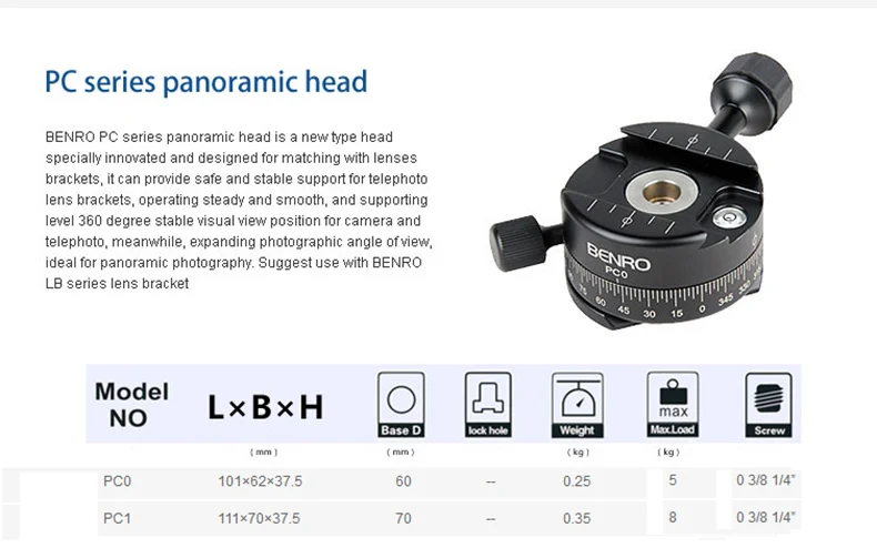 Benro PC0 головка профессиональные панорамы головки для камеры из магниевого сплава Panhead Panoramas зажим Максимальная загрузка 5 кг DHL