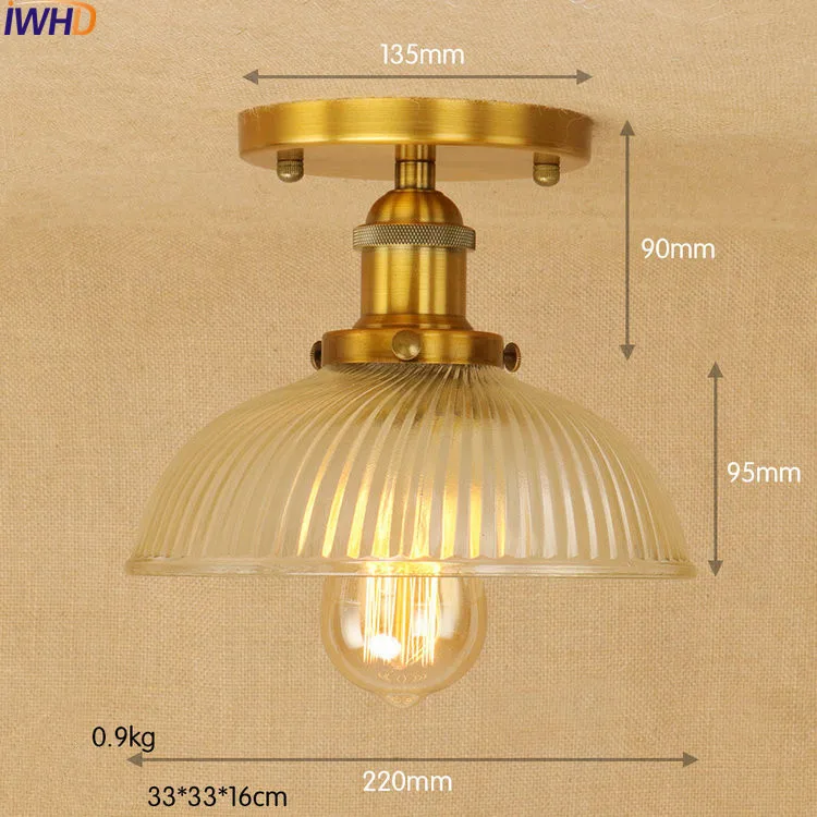 IWHD латунь цвет светодиодный потолочная винтажная лампа стекло гостиная освещение Лофт промышленный винтажный потолочный светильник Эдисона стиль освещение