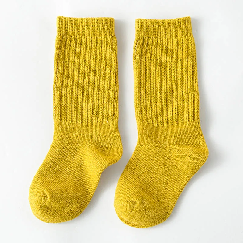 Модные трикотажные хлопковые носки для малышей теплые носки в Вертикальную Полоску Детские однотонные спортивные носки