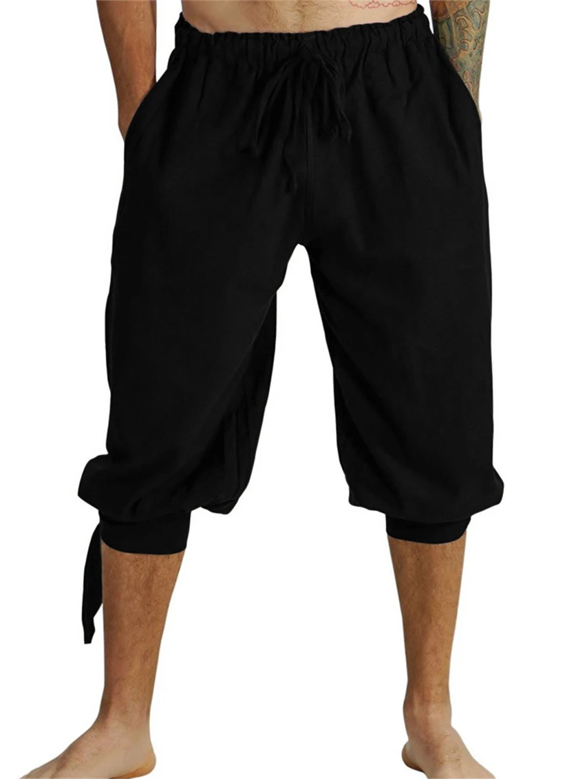 

Medieval Renaissance Man Pirate Viking Trousers Halloween Cosplay Costumes Black Green Navigator Loose Cropped Leg Pants