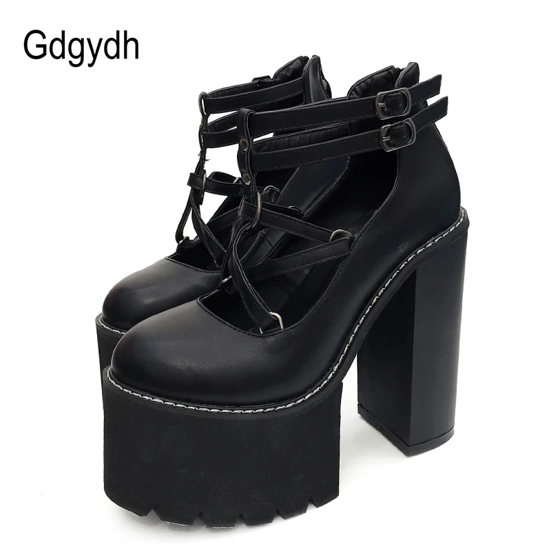 Achat Gdgydh 2019 Mode Femmes Pompes Haute Talons Zipper Semelle En Caoutchouc Noir Plate Forme Chaussures Printemps Automne Chaussures En Cuir Femelle Promotion