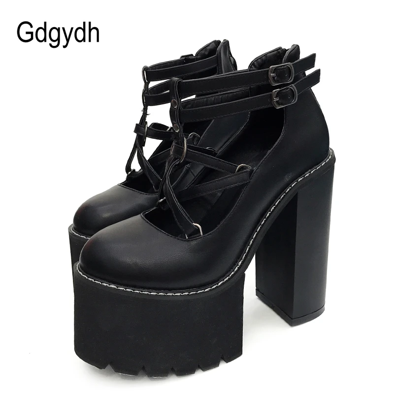 Gdgydh zapatos de tacón alto cremallera y suela de goma para mujer, calzado de plataforma negra, de cuero, gótico, Pentagon, para primavera y otoño|Zapatos de tacón de mujer| - AliExpress