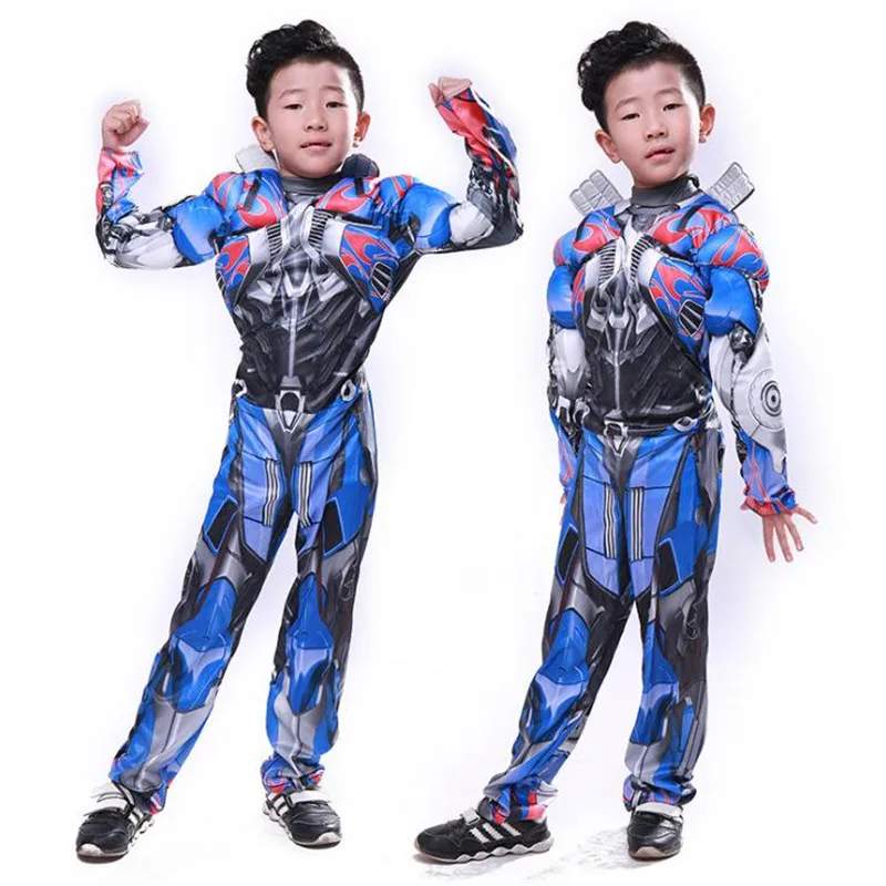 

Movie Transformers Optimus Prime Cosplay Costumes Muscle Jumpsuit Mask Set Rompers Halloween Carnival Christmas For Kids Boys