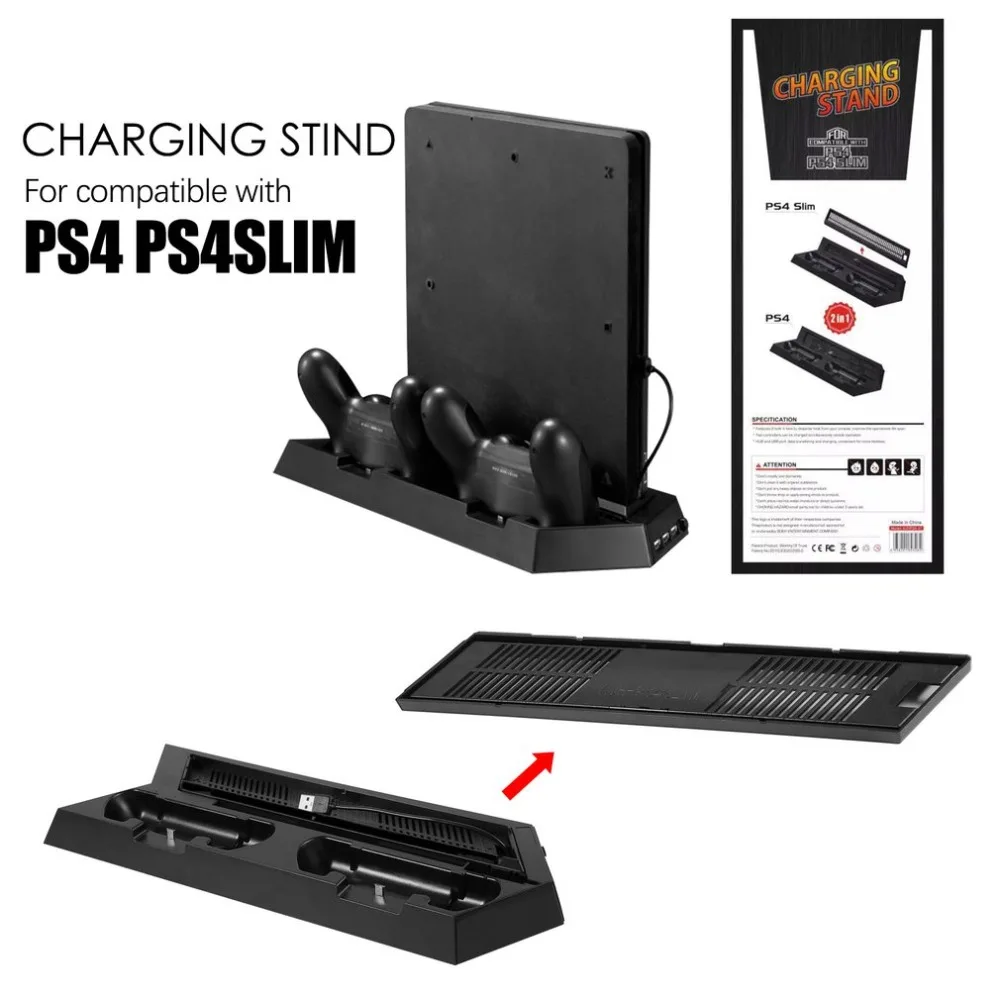 For PS4 Slim Cooling Fan Vertical Stand Dock With Dual Charging Station Game Console Stand for PlayStation 4 Slim Console