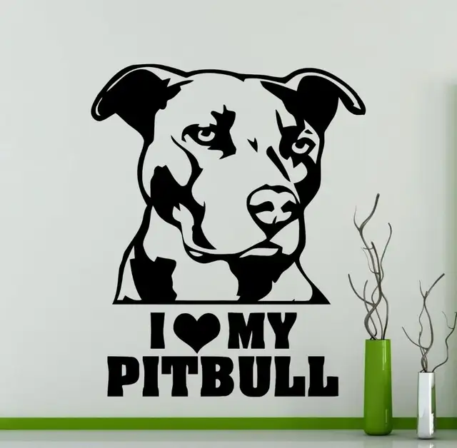 I Love My Pitbull Art Bull Dog Wallpaper Cute Wall Sticker For