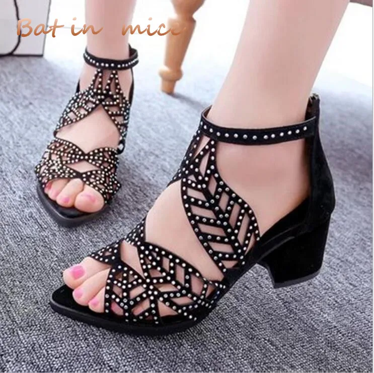 

2018 wowen New Fashion Hollowed Out Water Drill Fish Mouth pumps Comfortable Antiskid, Rough High Heels Sandals shoes C289