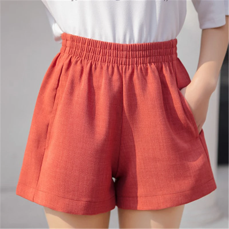 

Fashion Pantalon Femme High Waist Wide Leg Shorts Trousers Women Solid Plus Size XL Cotton Linen Short Casual Spodnie Damskie