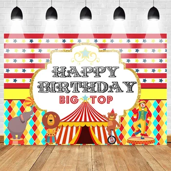 

Mehofoto Animal Circus Performance Photo Backdrop Happy Birthday Newborn Baby Party Background Comedy Clown Colorful Stripe Star