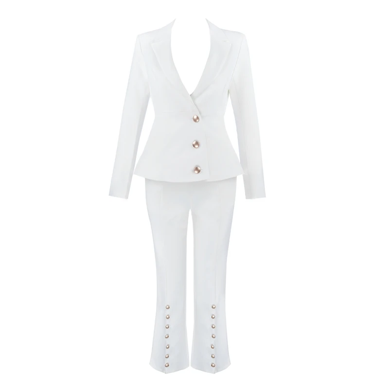 Beateen женские белые пуговицы формальный элегантный Блейзер брюки костюмы 2 шт костюм наборы Новая мода