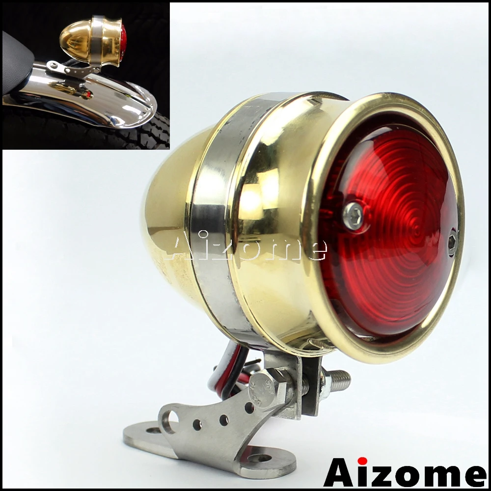 VintageRearStopLampMotorcycleBratStyleLEDBrassTailLightFor